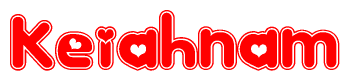 The image displays the word Keiahnam written in a stylized red font with hearts inside the letters.