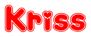 The image is a clipart featuring the word Kriss written in a stylized font with a heart shape replacing inserted into the center of each letter. The color scheme of the text and hearts is red with a light outline.