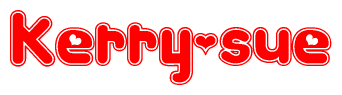 The image is a clipart featuring the word Kerry-sue written in a stylized font with a heart shape replacing inserted into the center of each letter. The color scheme of the text and hearts is red with a light outline.