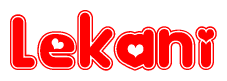The image is a clipart featuring the word Lekani written in a stylized font with a heart shape replacing inserted into the center of each letter. The color scheme of the text and hearts is red with a light outline.