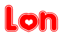 The image displays the word Lon written in a stylized red font with hearts inside the letters.