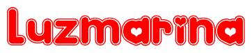 The image is a clipart featuring the word Luzmarina written in a stylized font with a heart shape replacing inserted into the center of each letter. The color scheme of the text and hearts is red with a light outline.
