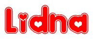 The image displays the word Lidna written in a stylized red font with hearts inside the letters.
