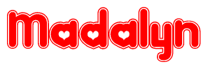 The image displays the word Madalyn written in a stylized red font with hearts inside the letters.