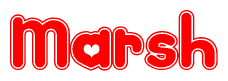 The image displays the word Marsh written in a stylized red font with hearts inside the letters.