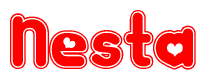 The image displays the word Nesta written in a stylized red font with hearts inside the letters.