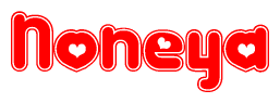 The image displays the word Noneya written in a stylized red font with hearts inside the letters.
