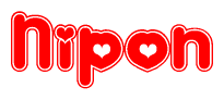 The image is a clipart featuring the word Nipon written in a stylized font with a heart shape replacing inserted into the center of each letter. The color scheme of the text and hearts is red with a light outline.