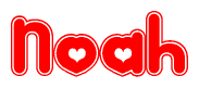 The image is a clipart featuring the word Noah written in a stylized font with a heart shape replacing inserted into the center of each letter. The color scheme of the text and hearts is red with a light outline.