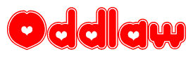 The image is a clipart featuring the word Oddlaw written in a stylized font with a heart shape replacing inserted into the center of each letter. The color scheme of the text and hearts is red with a light outline.
