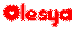 The image is a clipart featuring the word Olesya written in a stylized font with a heart shape replacing inserted into the center of each letter. The color scheme of the text and hearts is red with a light outline.