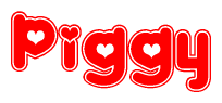 The image displays the word Piggy written in a stylized red font with hearts inside the letters.
