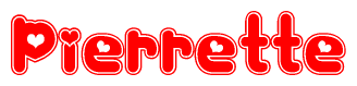 The image is a clipart featuring the word Pierrette written in a stylized font with a heart shape replacing inserted into the center of each letter. The color scheme of the text and hearts is red with a light outline.