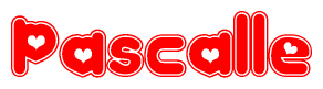 The image is a clipart featuring the word Pascalle written in a stylized font with a heart shape replacing inserted into the center of each letter. The color scheme of the text and hearts is red with a light outline.