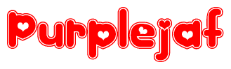 The image is a clipart featuring the word Purplejaf written in a stylized font with a heart shape replacing inserted into the center of each letter. The color scheme of the text and hearts is red with a light outline.