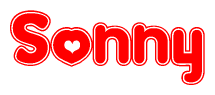 The image is a clipart featuring the word Sonny written in a stylized font with a heart shape replacing inserted into the center of each letter. The color scheme of the text and hearts is red with a light outline.