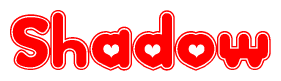 The image displays the word Shadow written in a stylized red font with hearts inside the letters.