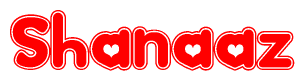 The image displays the word Shanaaz written in a stylized red font with hearts inside the letters.