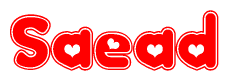 The image is a clipart featuring the word Saead written in a stylized font with a heart shape replacing inserted into the center of each letter. The color scheme of the text and hearts is red with a light outline.