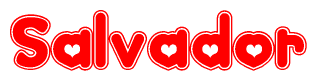 The image is a clipart featuring the word Salvador written in a stylized font with a heart shape replacing inserted into the center of each letter. The color scheme of the text and hearts is red with a light outline.