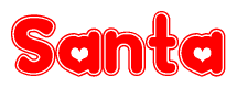 The image displays the word Santa written in a stylized red font with hearts inside the letters.