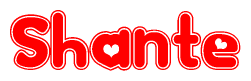 The image is a clipart featuring the word Shante written in a stylized font with a heart shape replacing inserted into the center of each letter. The color scheme of the text and hearts is red with a light outline.