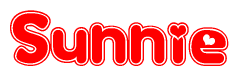 The image is a clipart featuring the word Sunnie written in a stylized font with a heart shape replacing inserted into the center of each letter. The color scheme of the text and hearts is red with a light outline.