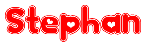 The image is a clipart featuring the word Stephan written in a stylized font with a heart shape replacing inserted into the center of each letter. The color scheme of the text and hearts is red with a light outline.