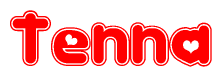 The image is a clipart featuring the word Tenna written in a stylized font with a heart shape replacing inserted into the center of each letter. The color scheme of the text and hearts is red with a light outline.