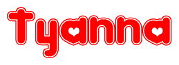 The image is a clipart featuring the word Tyanna written in a stylized font with a heart shape replacing inserted into the center of each letter. The color scheme of the text and hearts is red with a light outline.