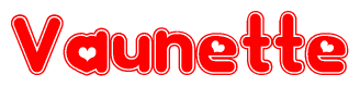 The image displays the word Vaunette written in a stylized red font with hearts inside the letters.