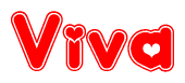The image is a clipart featuring the word Viva written in a stylized font with a heart shape replacing inserted into the center of each letter. The color scheme of the text and hearts is red with a light outline.