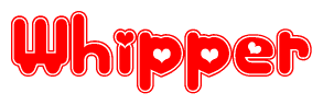 The image is a clipart featuring the word Whipper written in a stylized font with a heart shape replacing inserted into the center of each letter. The color scheme of the text and hearts is red with a light outline.