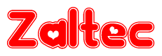 The image is a clipart featuring the word Zaltec written in a stylized font with a heart shape replacing inserted into the center of each letter. The color scheme of the text and hearts is red with a light outline.
