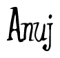 The image is of the word Anuj stylized in a cursive script.