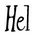 The image contains the word 'Hel' written in a cursive, stylized font.