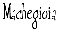 The image is a stylized text or script that reads 'Machegioia' in a cursive or calligraphic font.