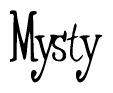 The image is a stylized text or script that reads 'Mysty' in a cursive or calligraphic font.