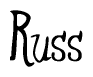 The image is a stylized text or script that reads 'Russ' in a cursive or calligraphic font.