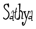 The image contains the word 'Sathya' written in a cursive, stylized font.