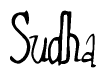 The image is of the word Sudha stylized in a cursive script.