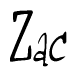The image contains the word 'Zac' written in a cursive, stylized font.