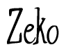 The image is a stylized text or script that reads 'Zeko' in a cursive or calligraphic font.