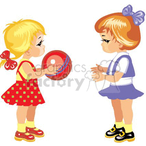 Two Little Girls Playing with a Red Ball clipart. Commercial use image # 369319