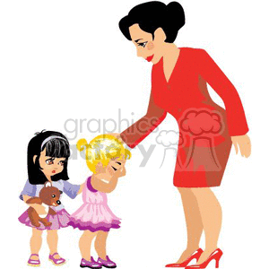 A Teacher Patting a Sad Little Girl on the Head  clipart. Commercial use image # 369324