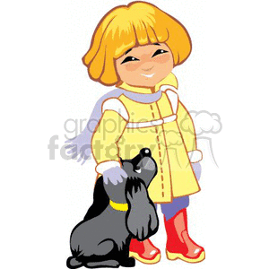 Small Girl Wearing Her Rain Coat and Boots Petting a Puppy clipart. Royalty-free image # 369354