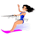 clipart - Animated girl doing tricks on water skis.