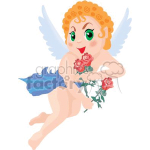 An Angel with a Blue Sash Holding some Roses clipart. Commercial use image # 369916