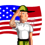 Soldier saluting the american flag. clipart.