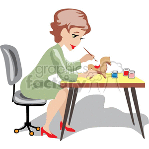 clipart - women painting toy horses.